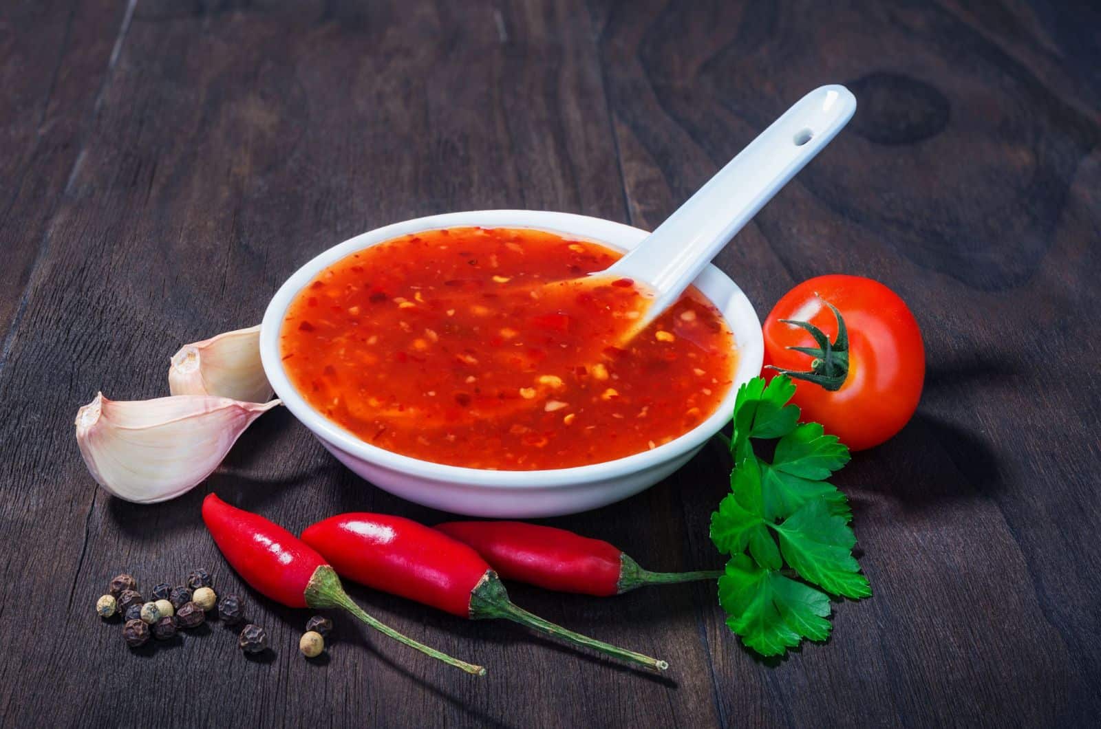 chili garlic sauce in a bowl on the table