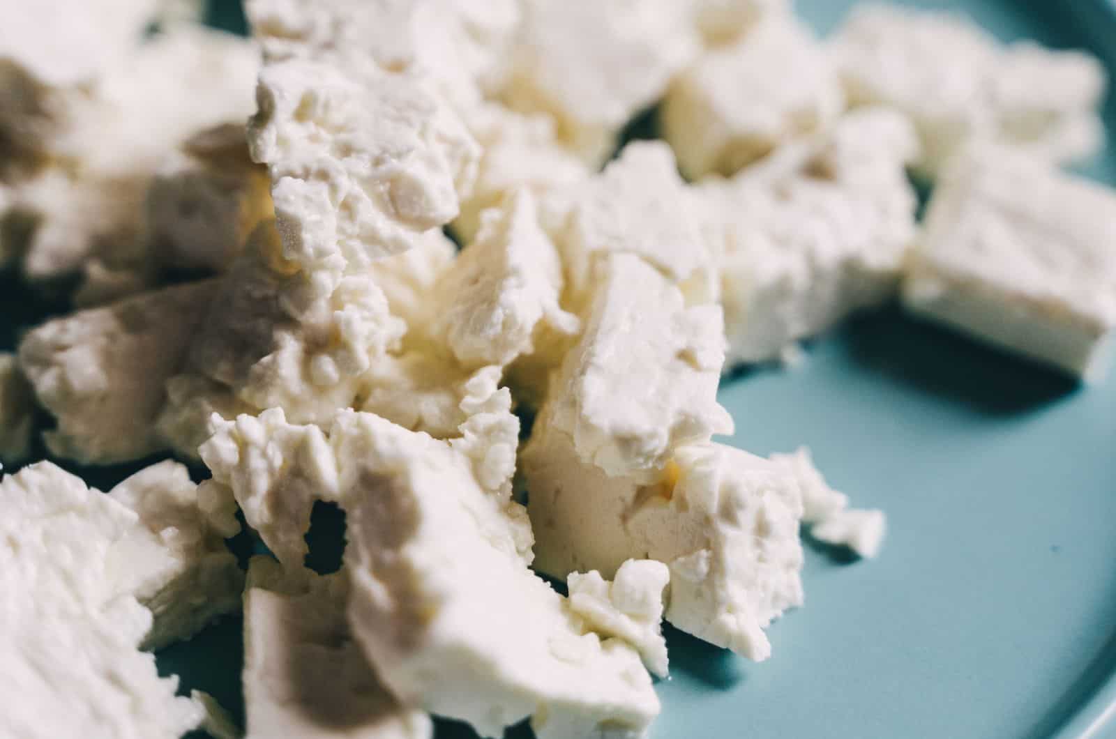 Feta Cheese on blue plate