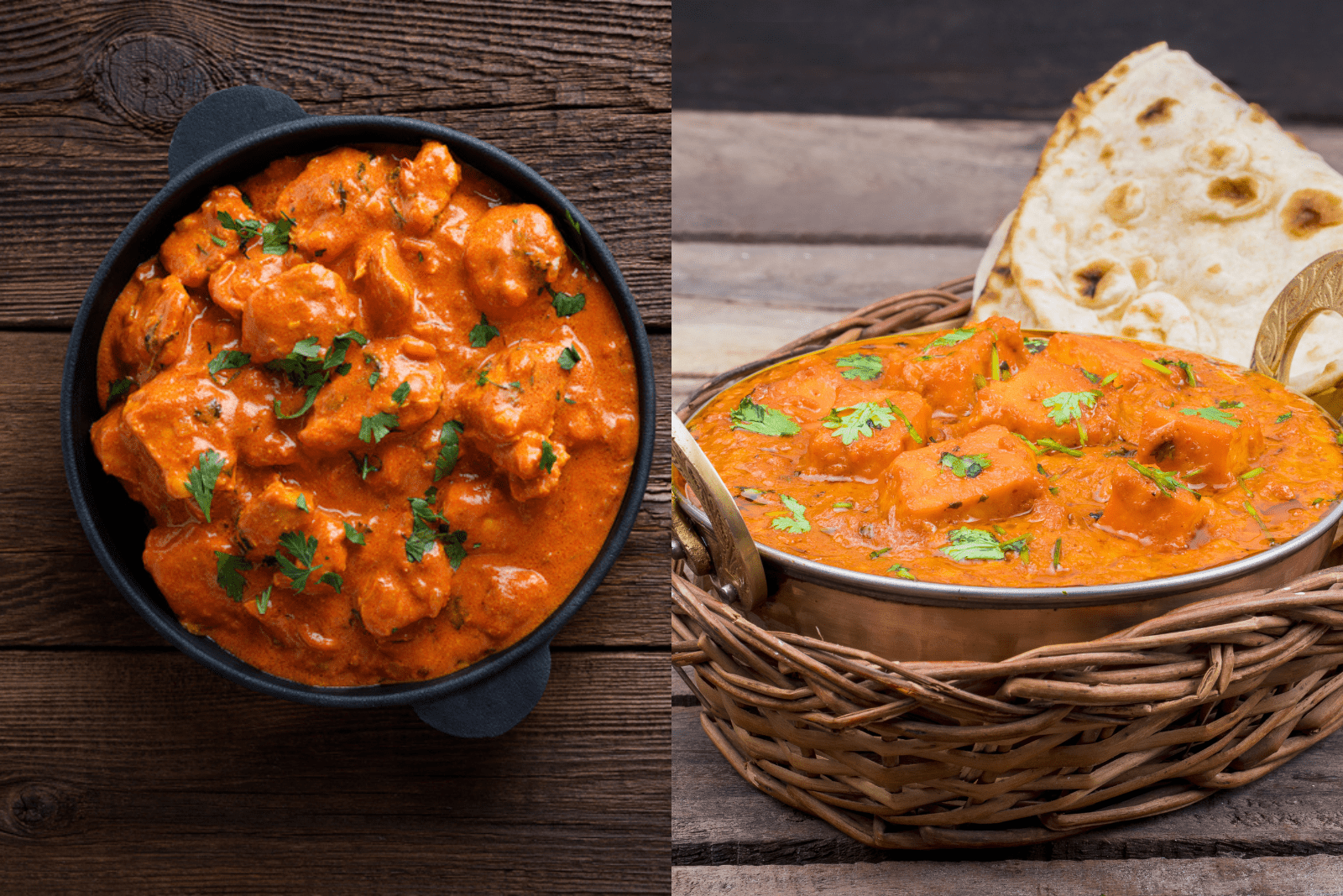 Butter Chicken And Tikka Masala in bowls