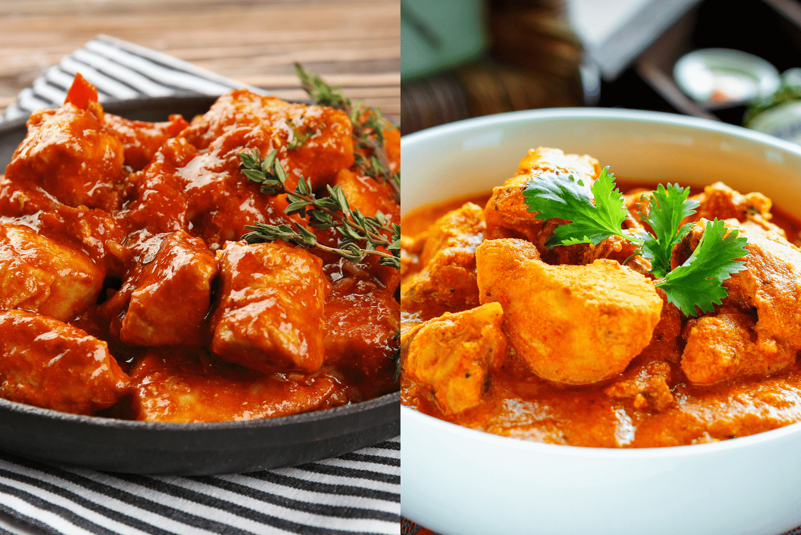 Butter Chicken and Tikka Masala in a bowl