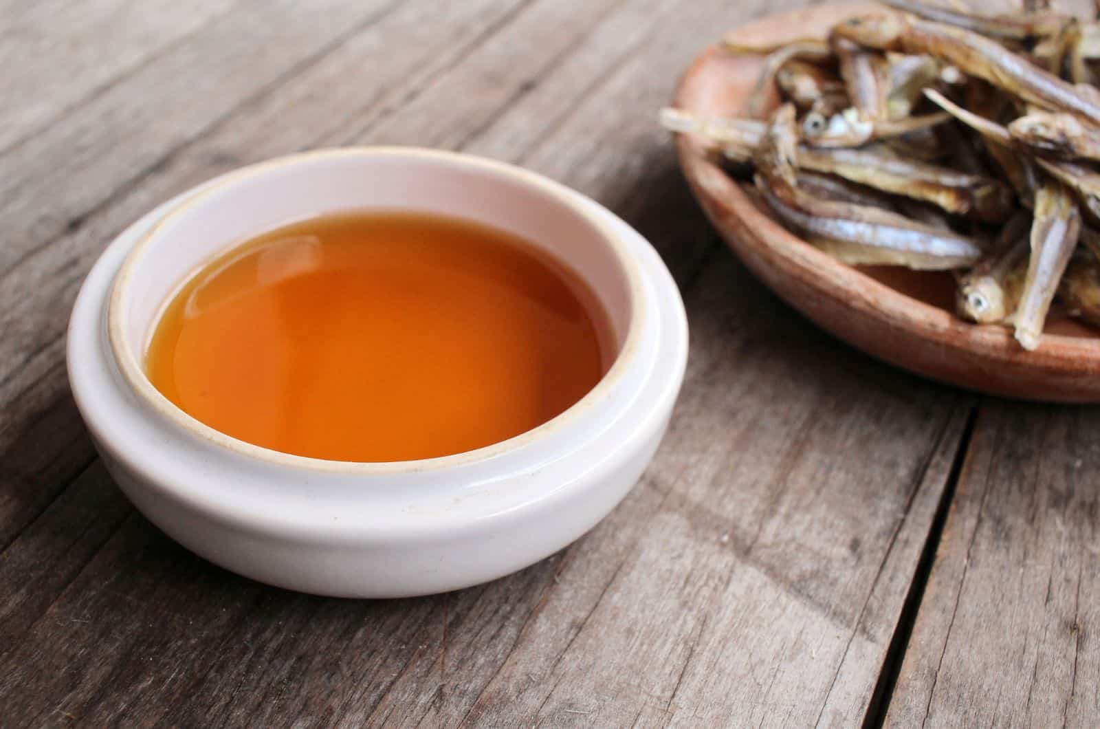 Fish sauce in a white bowl