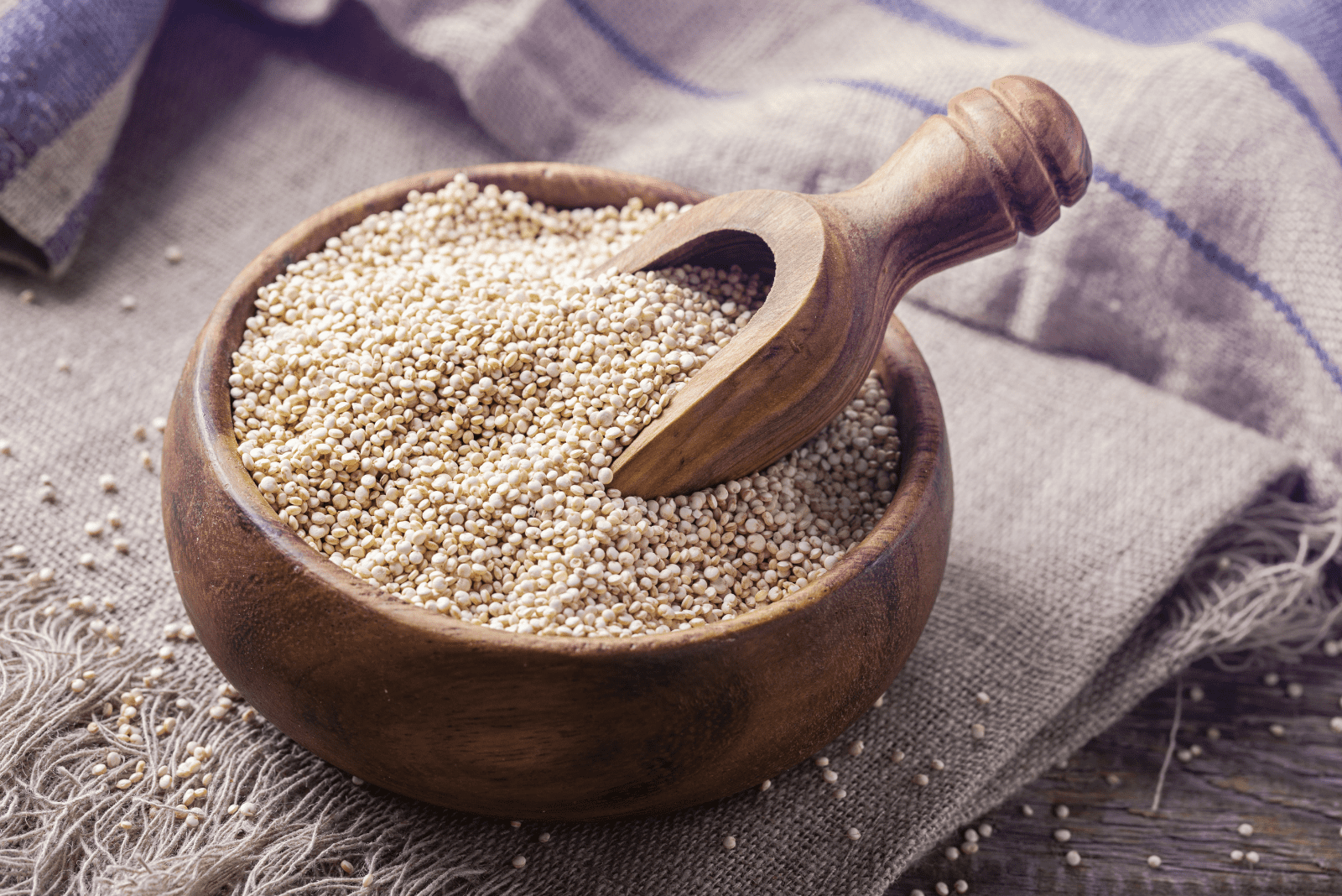 Quinoa in a brown bowl