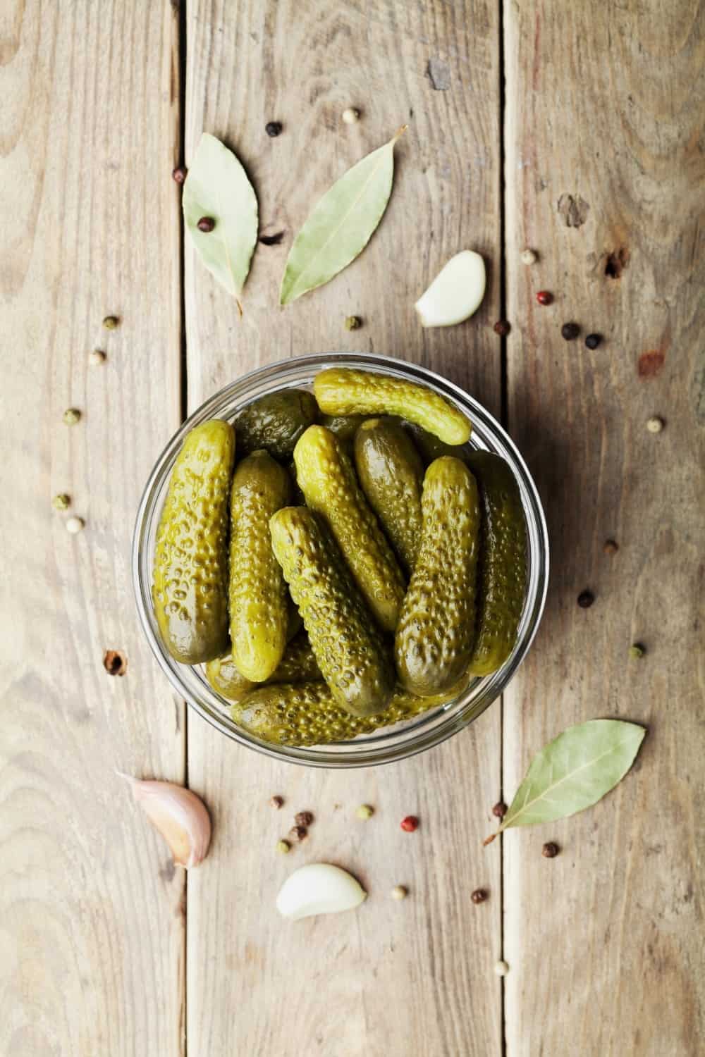 top view of pickles in a bowl