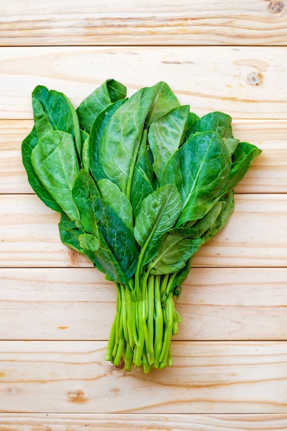 Chinese broccoli or Chinese Kale on wooden board