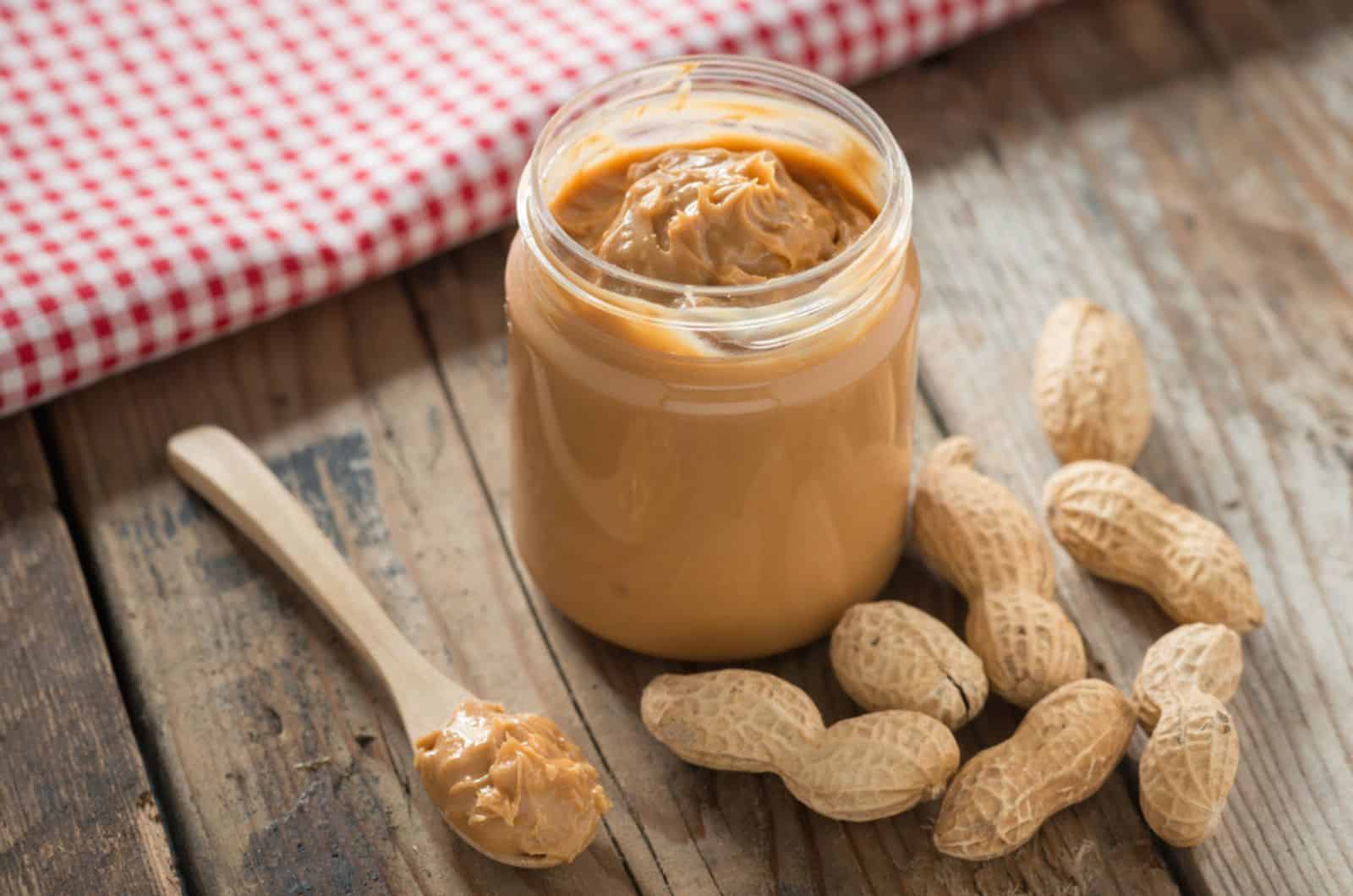 Creamy and smooth peanut butter in jar 