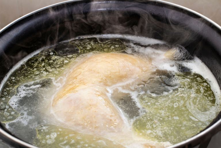 boiled chicken in a pan
