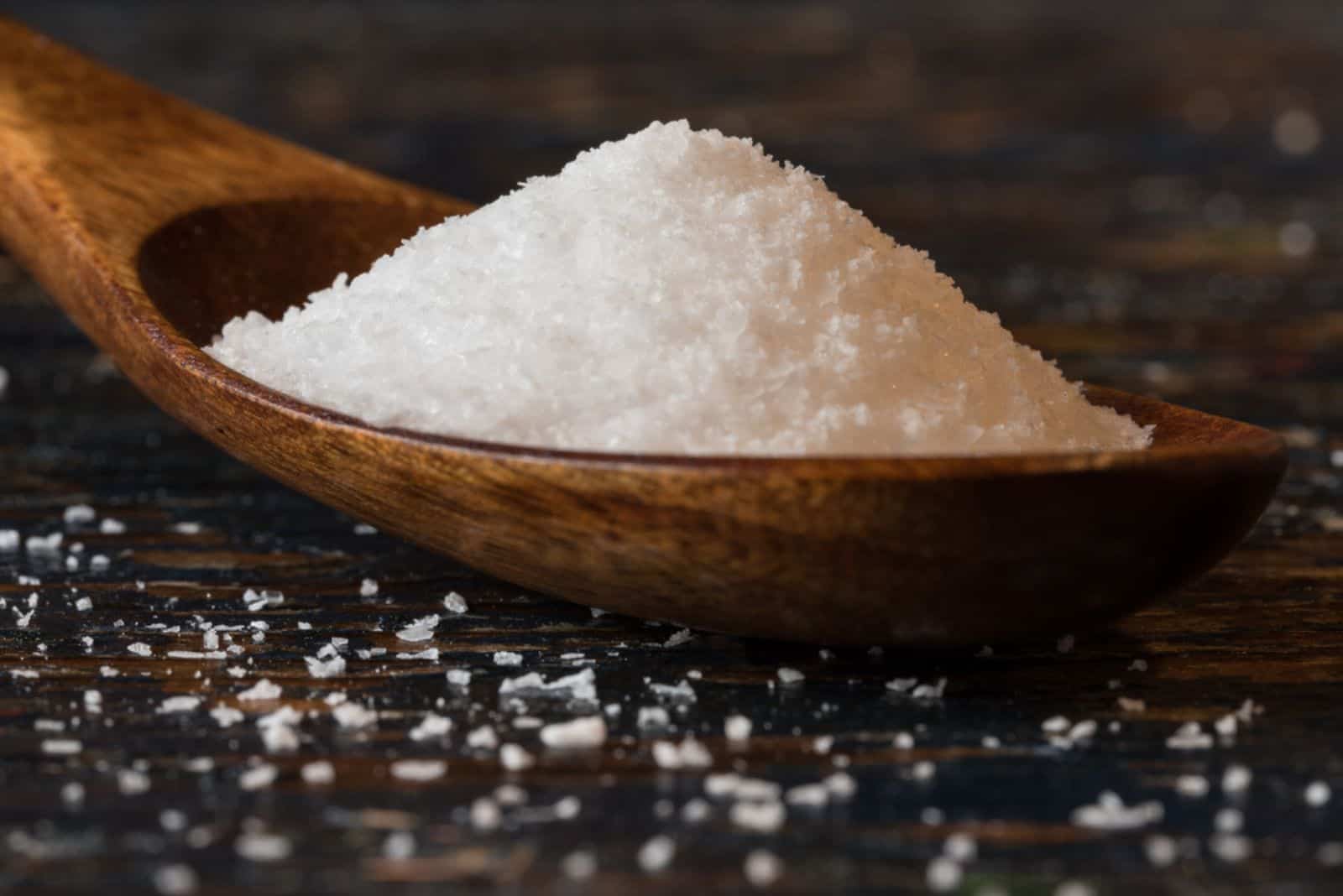 Kosher Salt on a Wooden Spoon