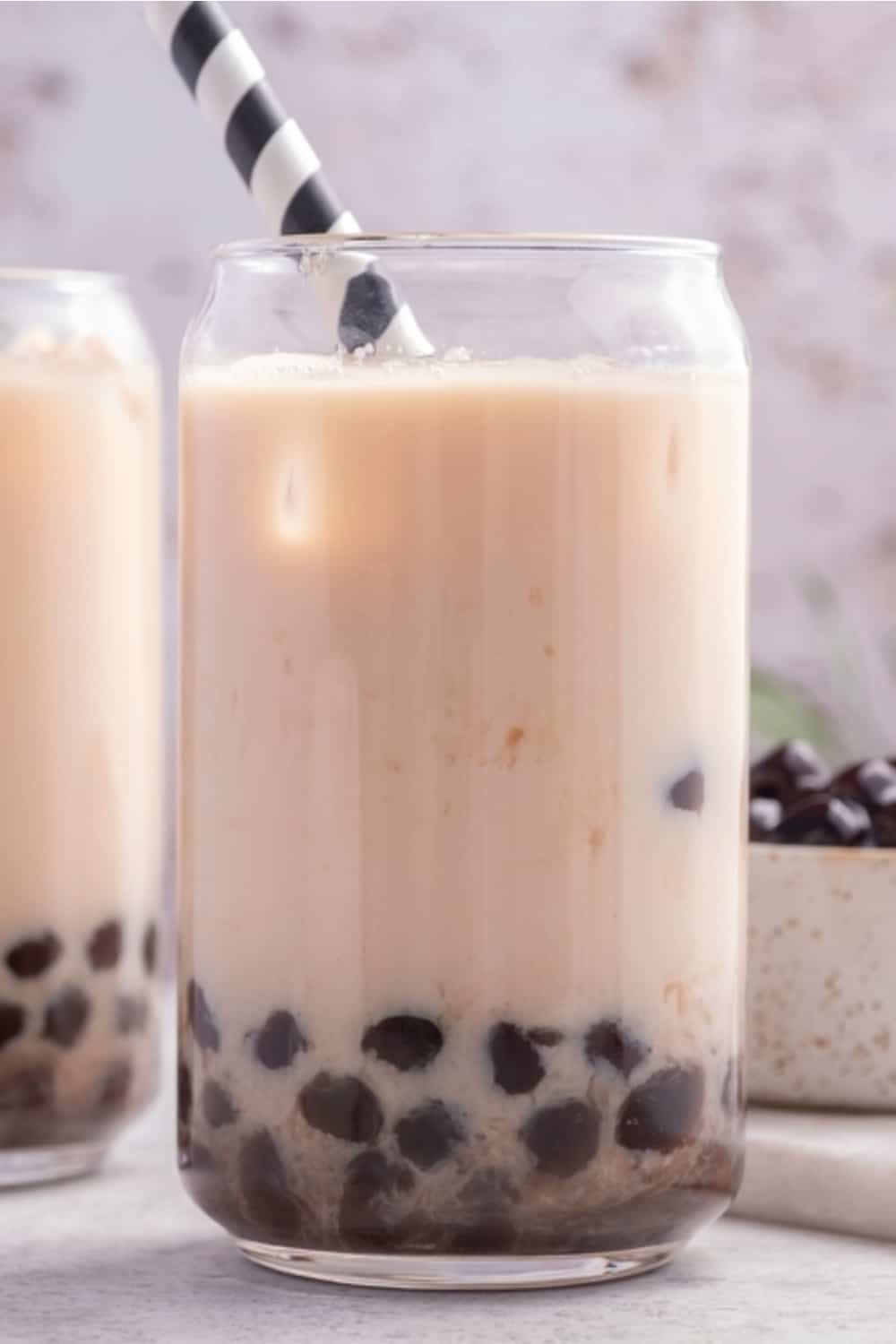 Milk bubble tea with tapioca pearls and honey