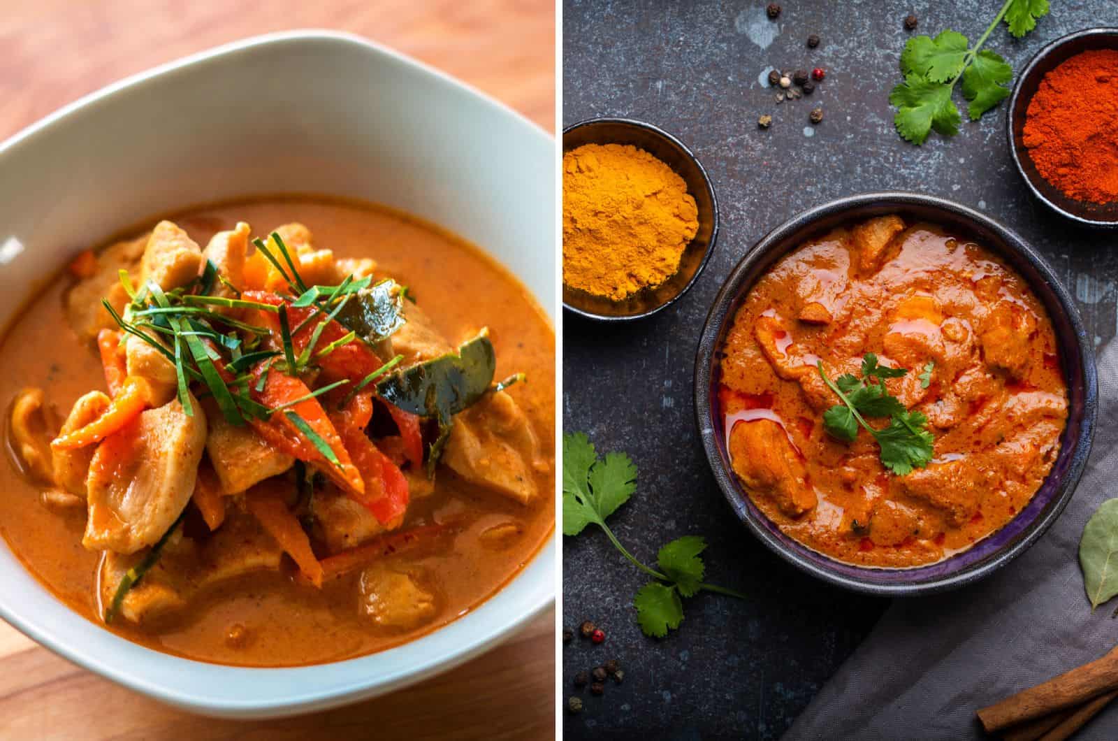 Panang Curry et Red Curry sur la table