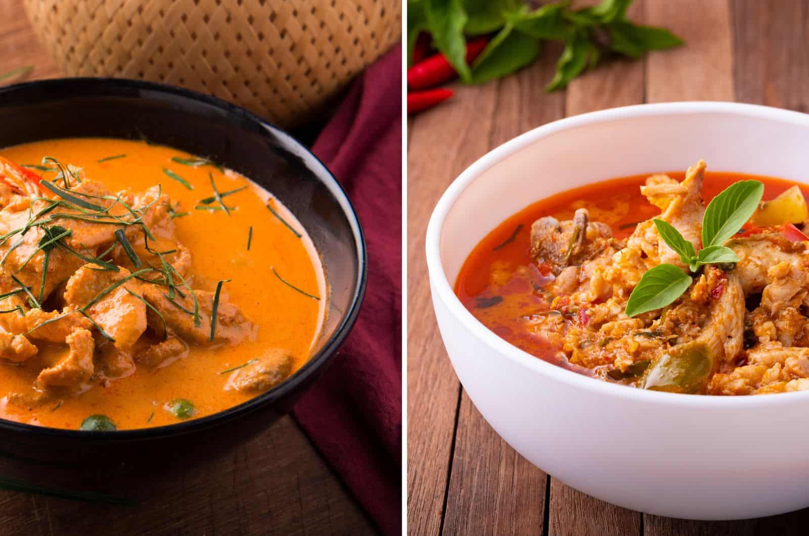 Panang Curry and Red Curry side by side