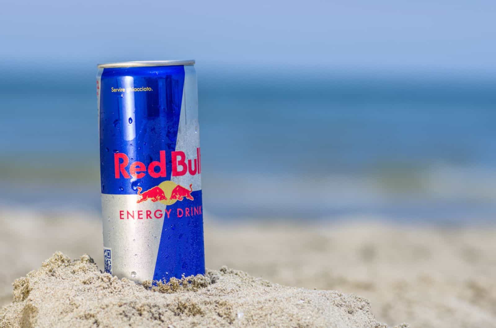 Red Bull can on the beach