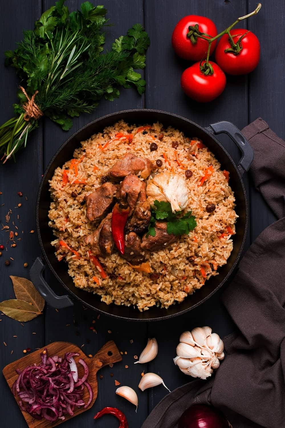 Uzbek pilaf, stewed rice with meat