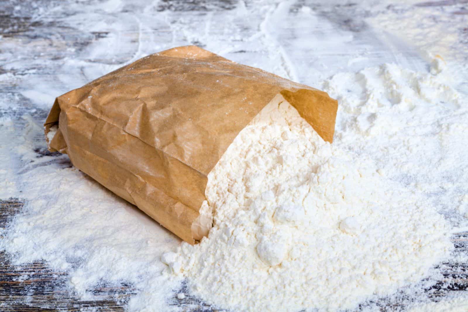 a paper bag of flour on the table