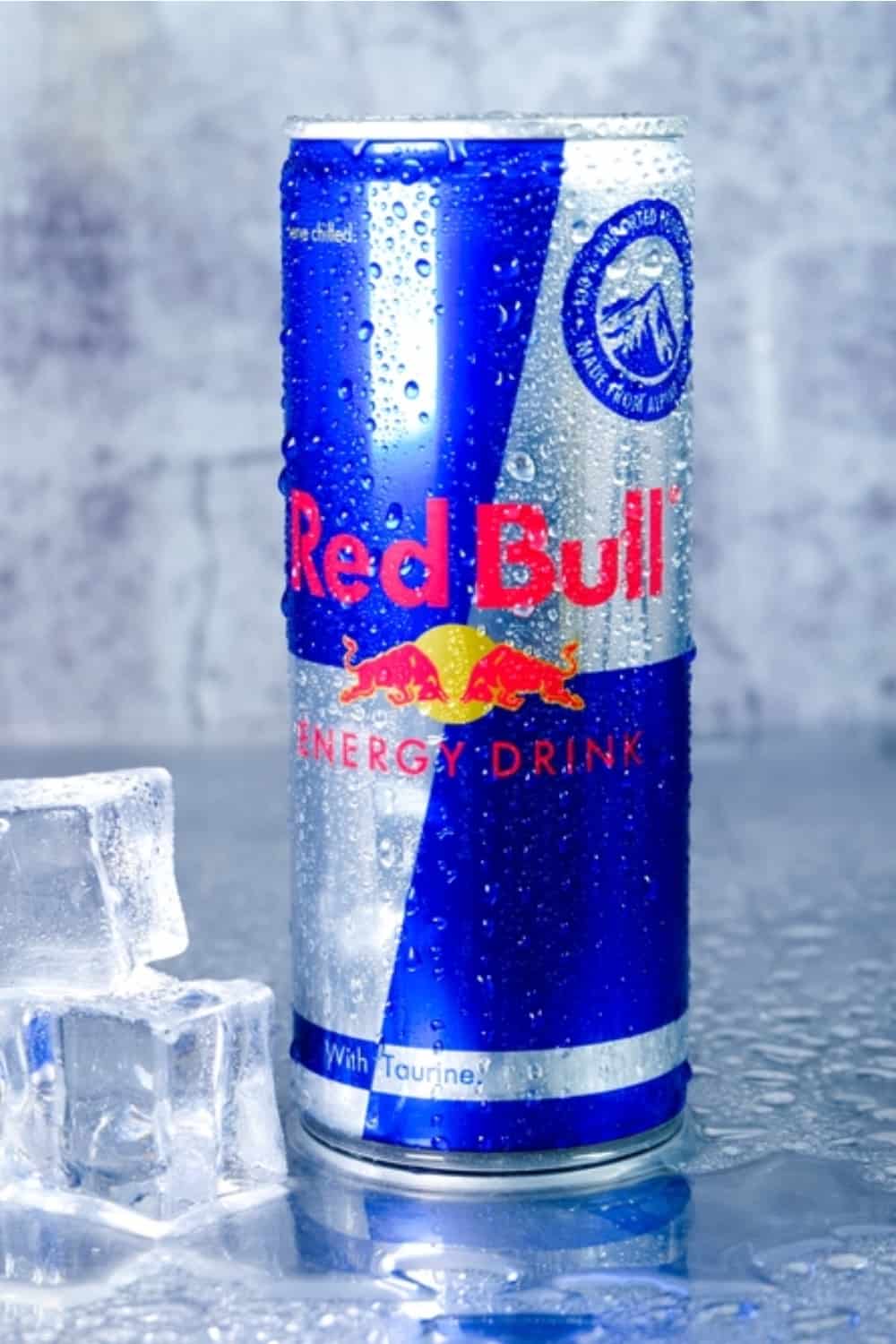 fresh red bull with ice cubes