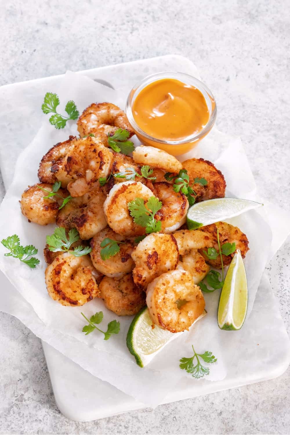 grilled shrimp with sauce on the side