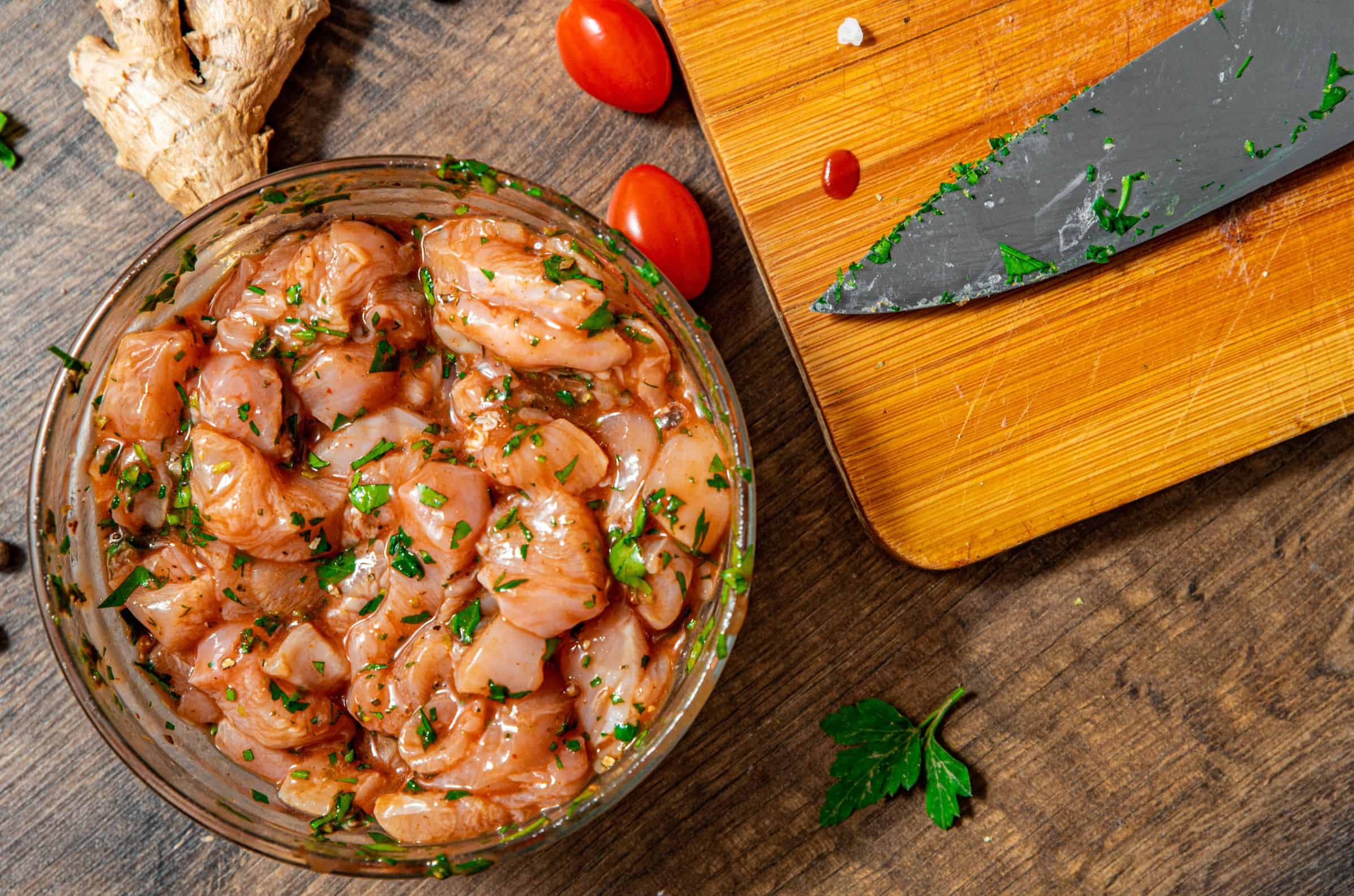 Marinated Chicken slices in bowl