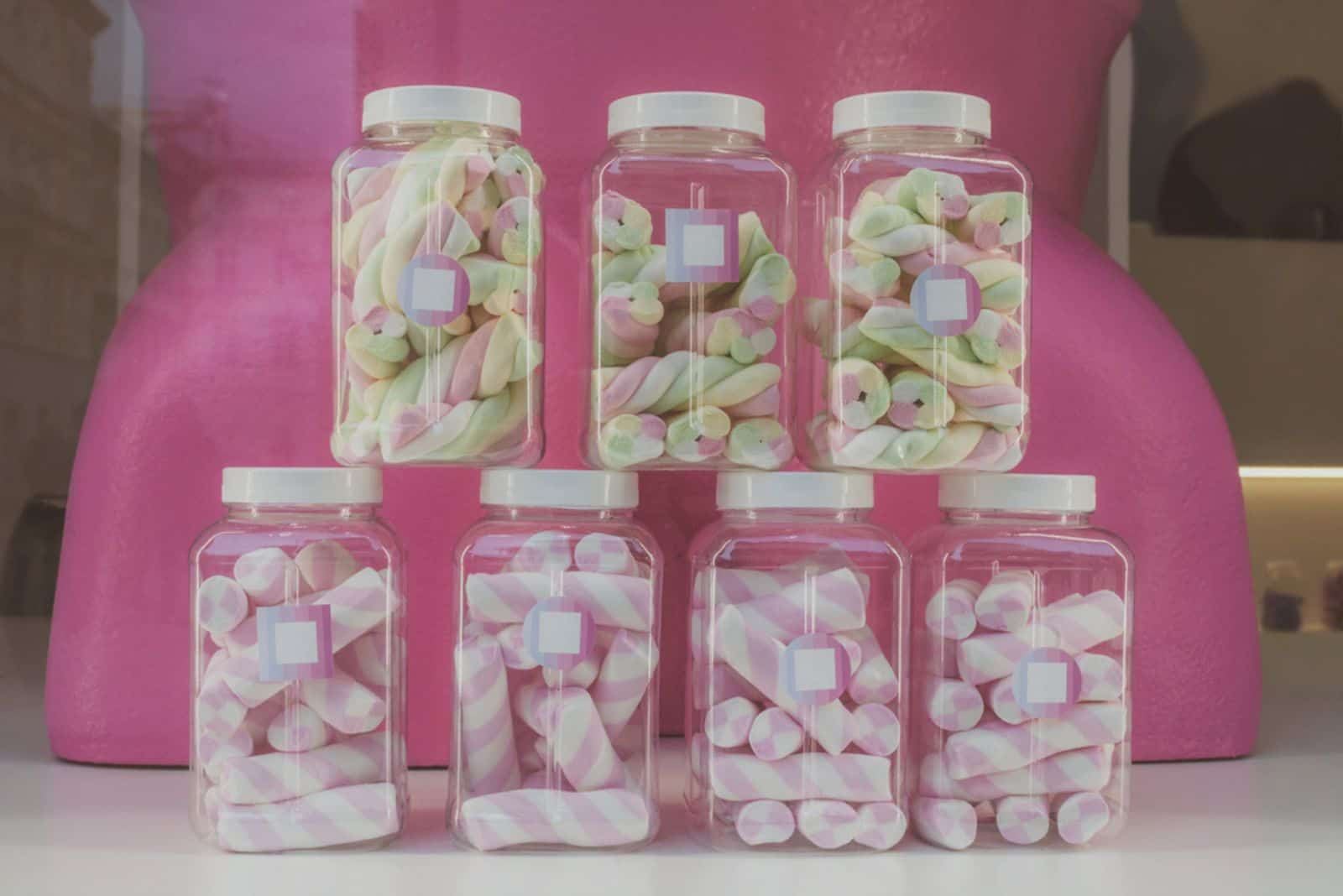 Marshmallows in transparent jars