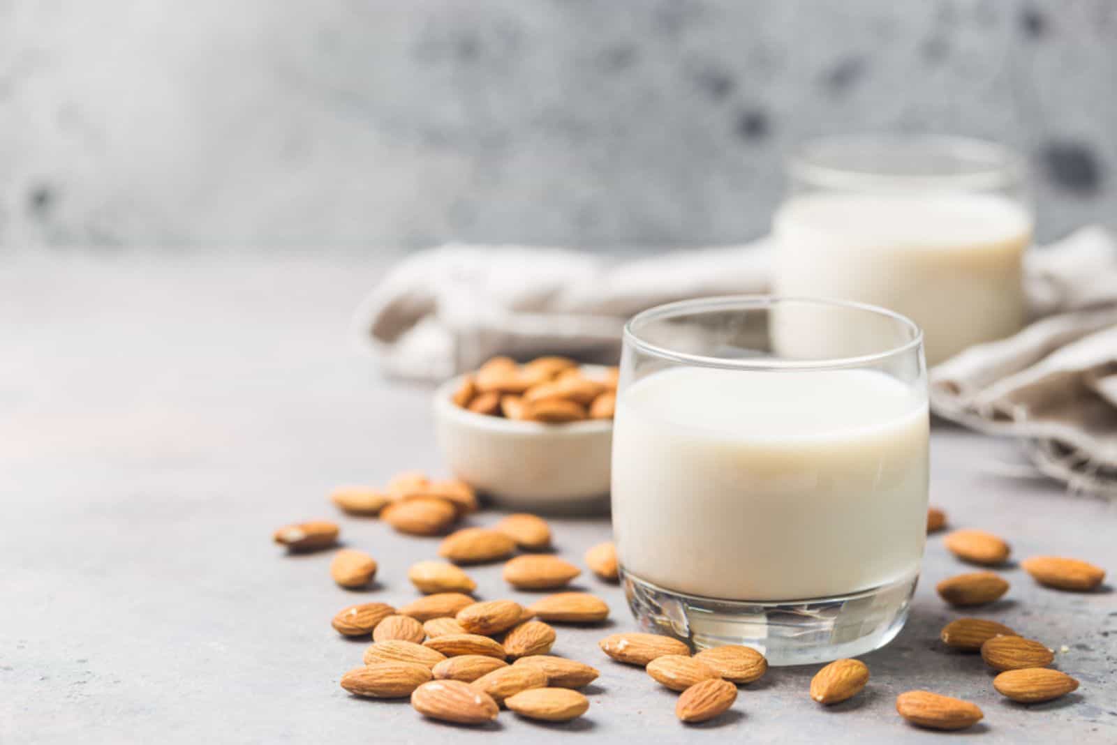 Organic almond milk in a glass