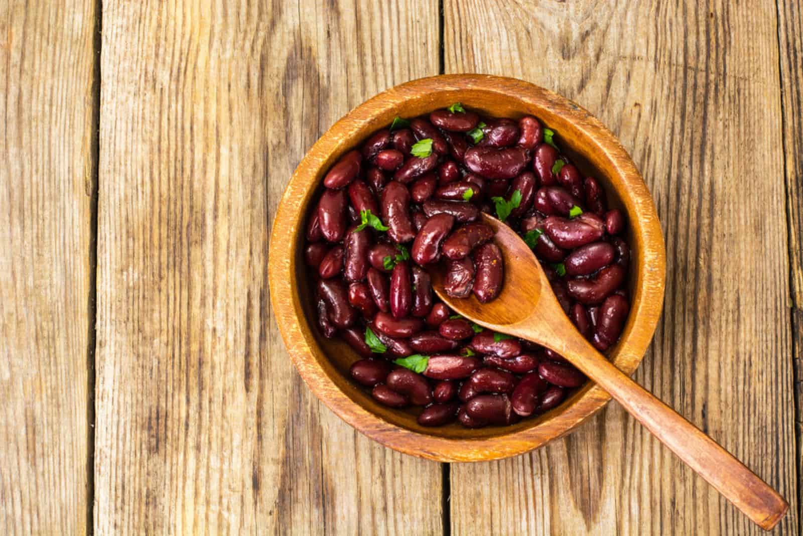Red beans boiled in wooden bowl