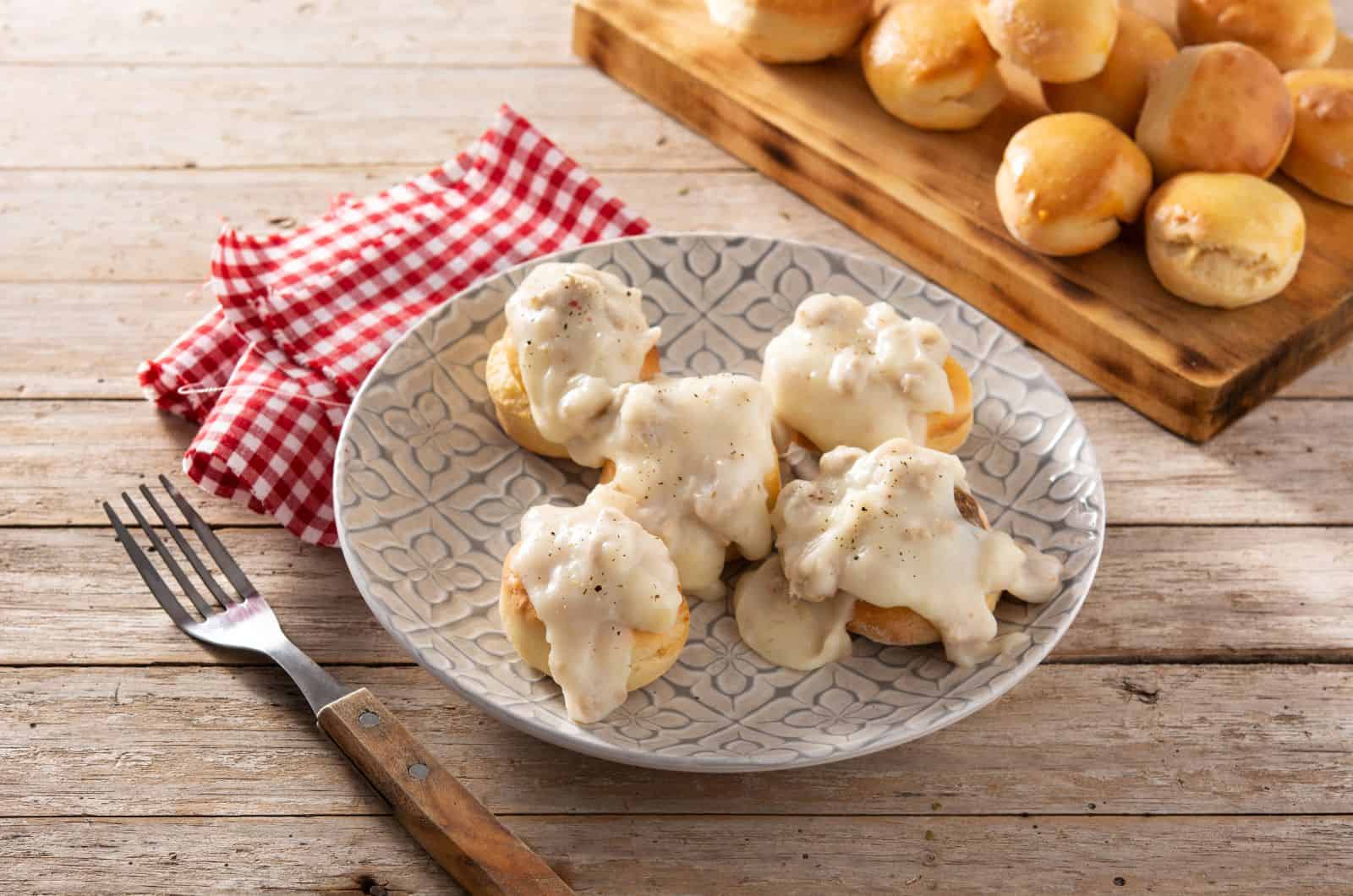 Sausage Gravy on plate on table