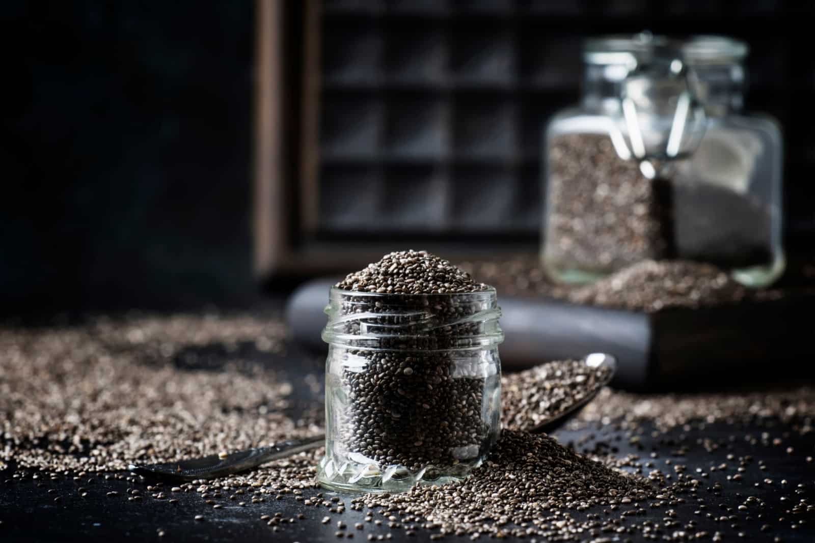 Chia seeds in small glass jar