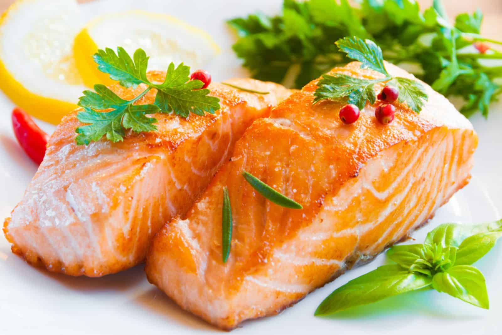 Delicious cooked salmon fish fillets
