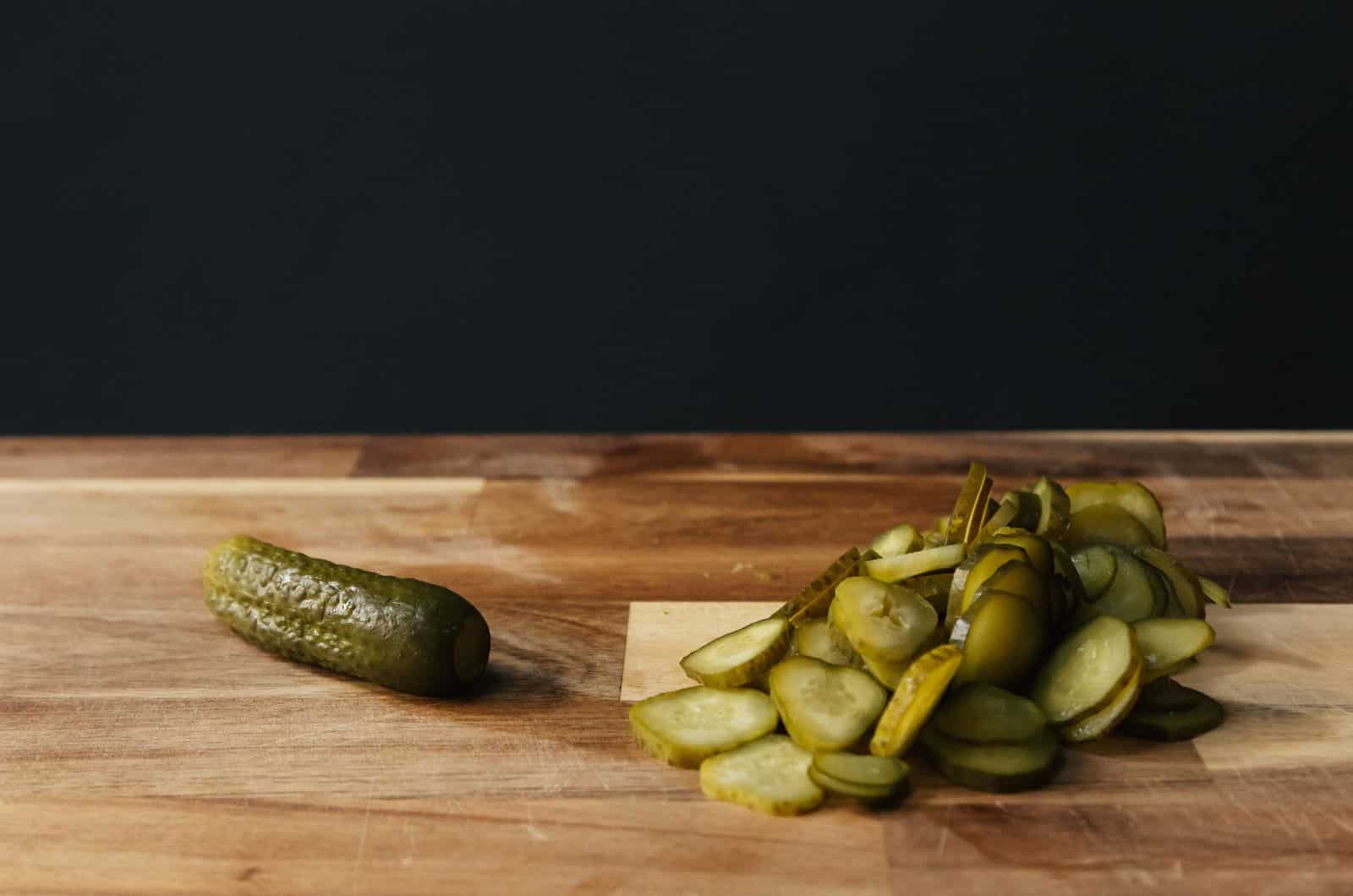 Pickles on cutting board
