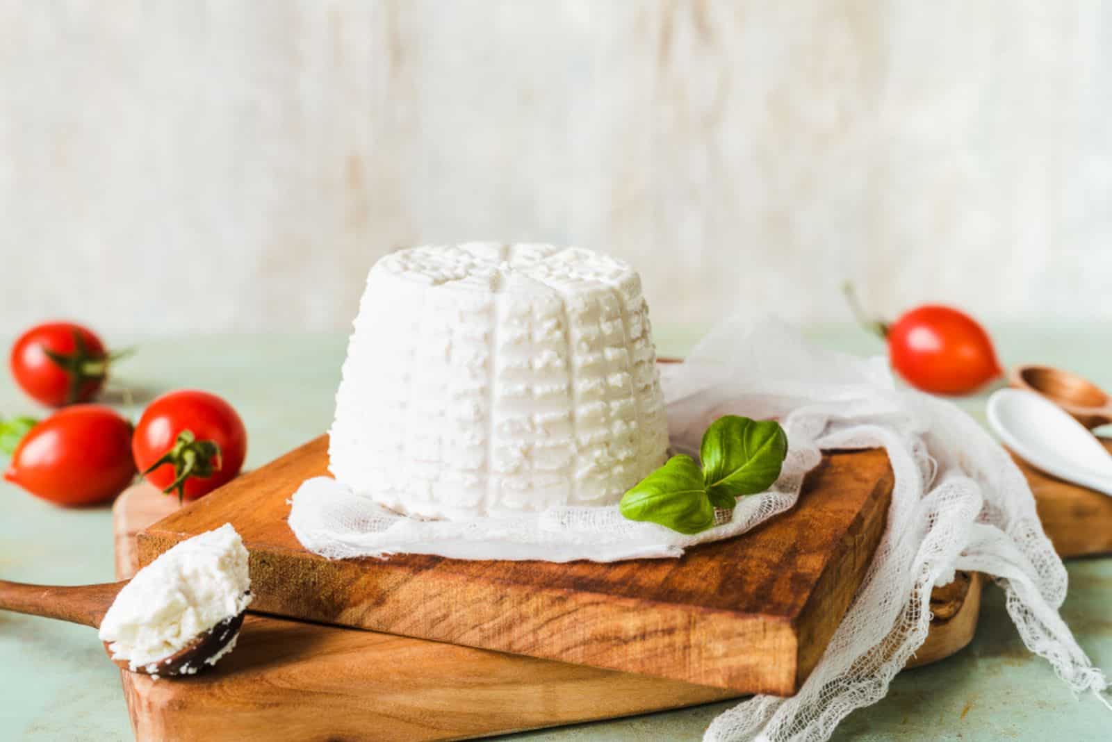 Ricotta Cheese on a wooden bowl