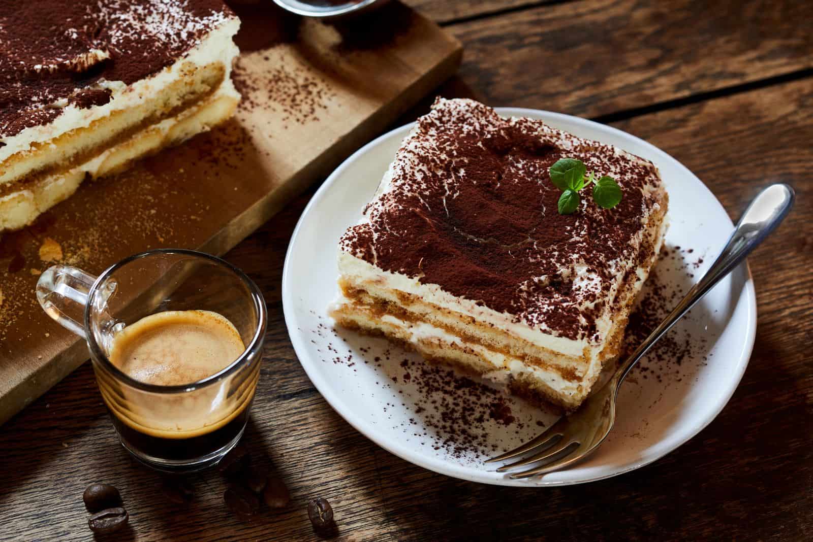 Tiramisu on a white plate