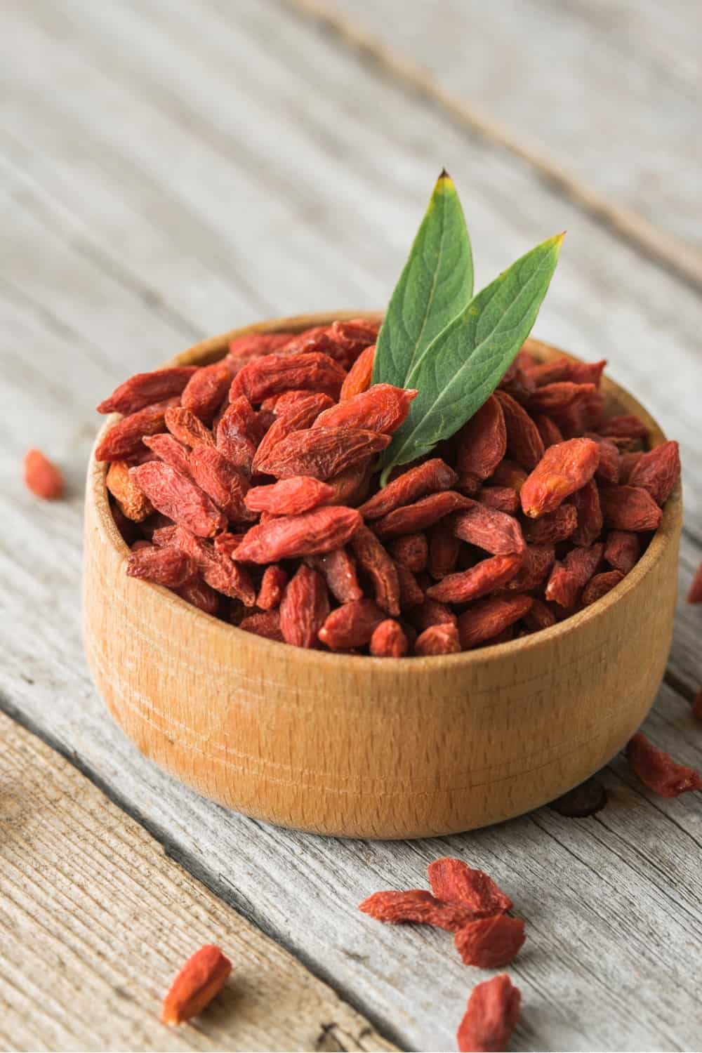 Wolfberry in a wooden bowl