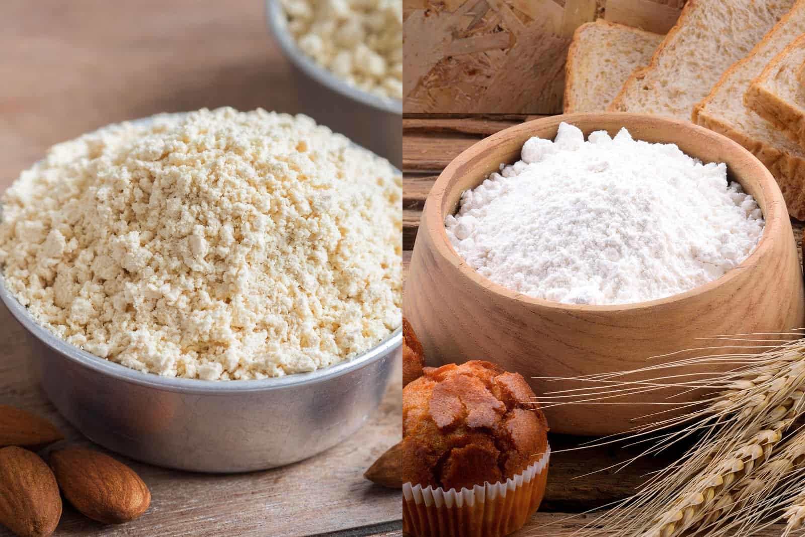 almond flour and plain flour in bowls