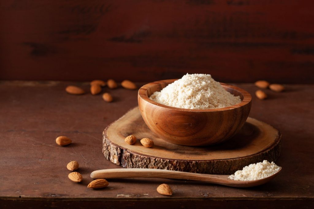 almond flour in a wooden bowl