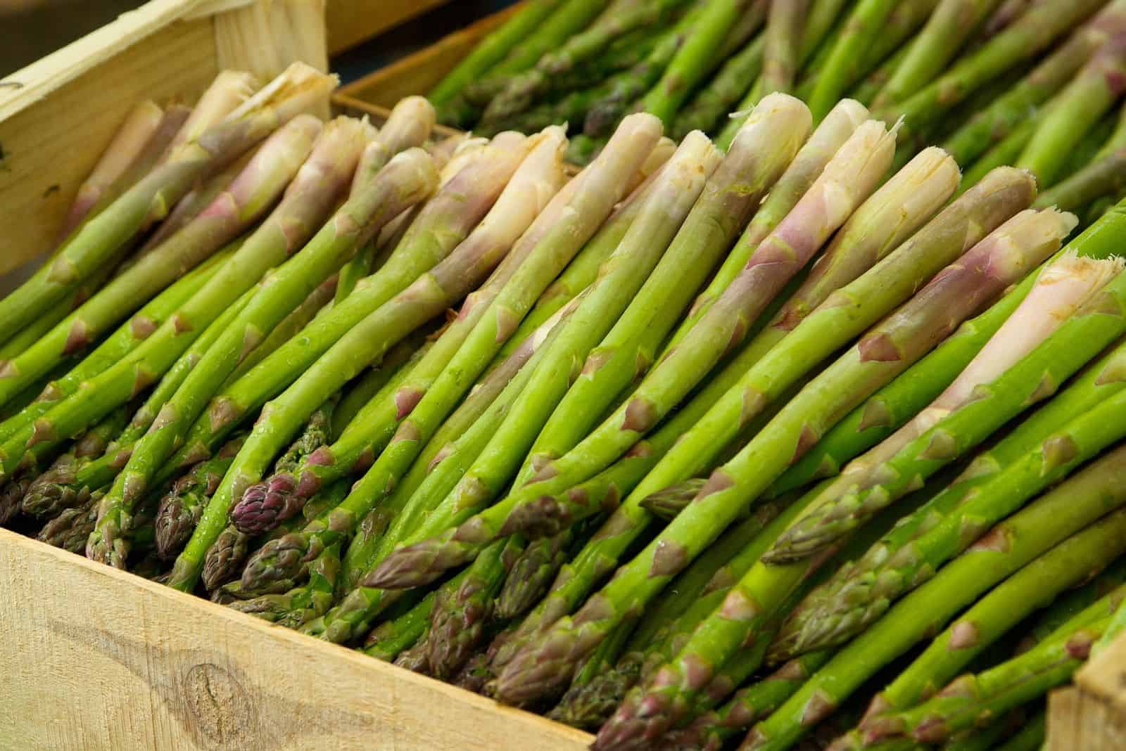asparagus in wooden crate