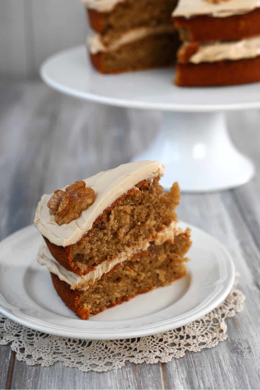 piece of walnut cake on a plate