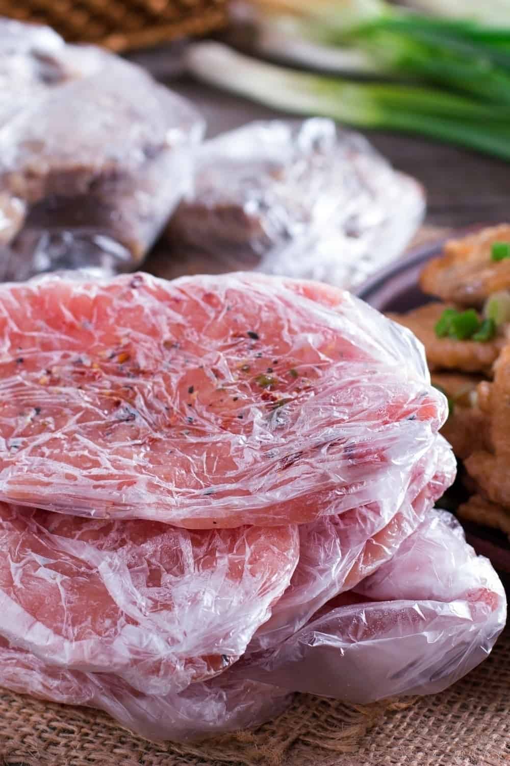 thawed meat in plastic bags