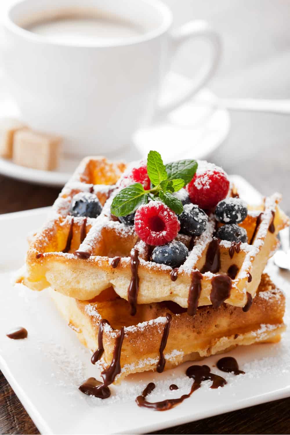 waffle with berries on a white plate