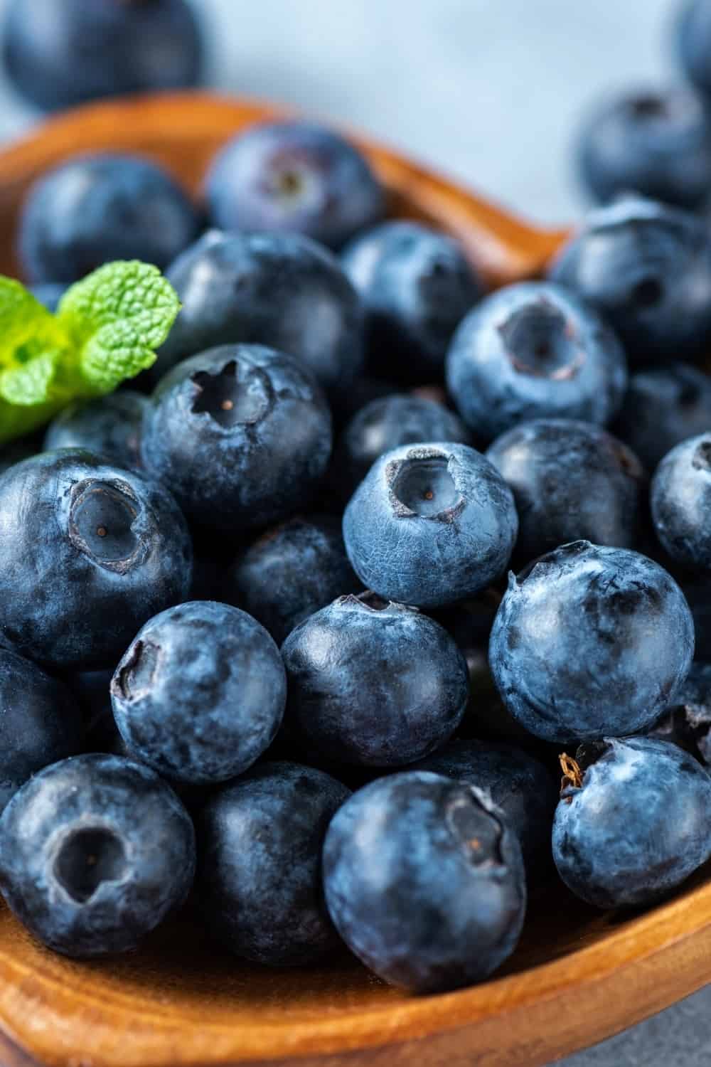 Blueberries in wooden bowl