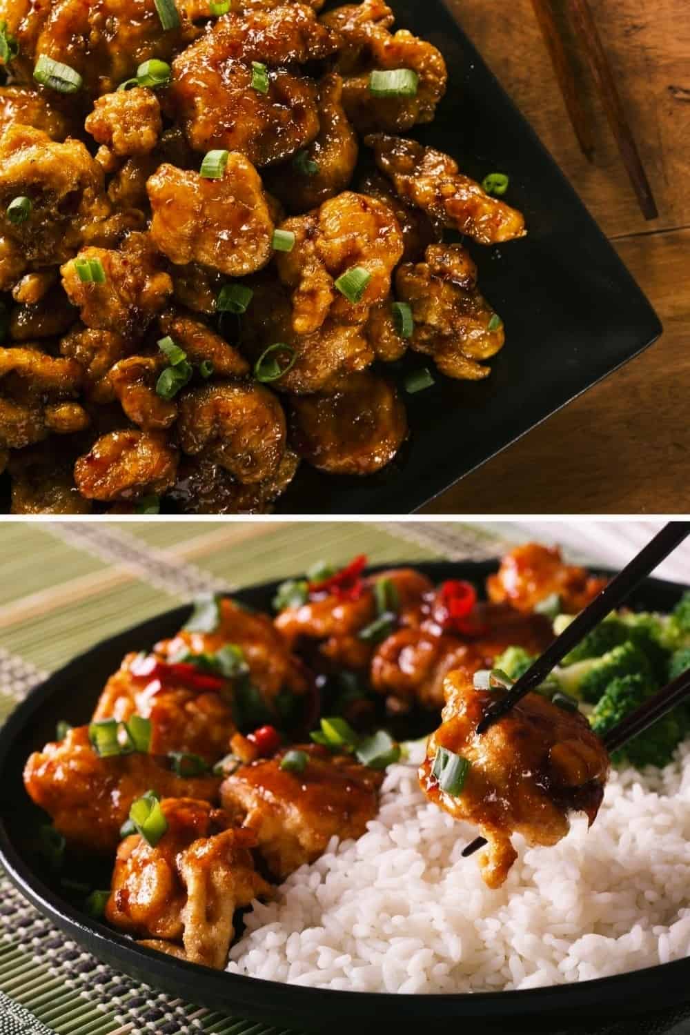 Orange Chicken and General Tso Chicken on a plate
