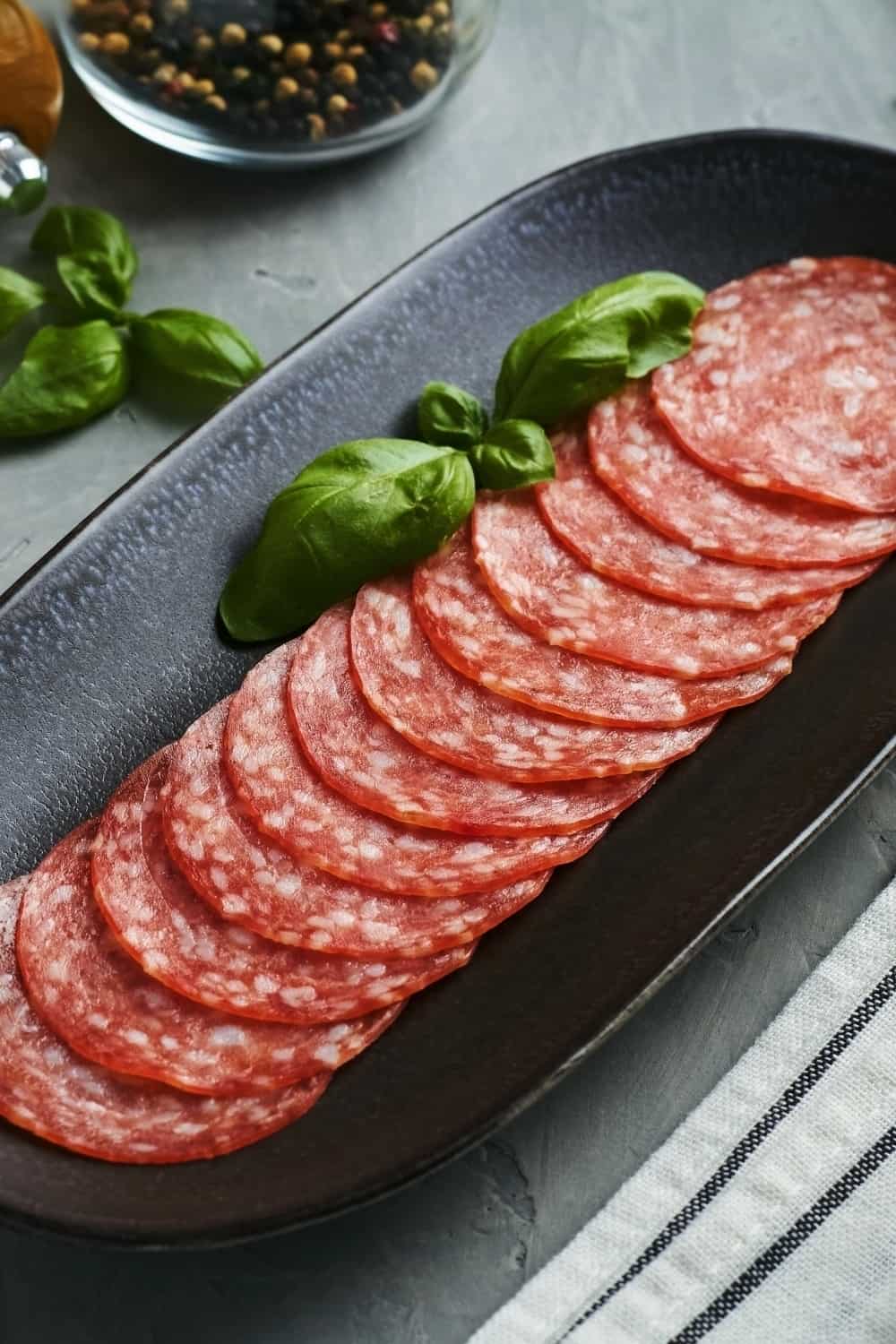 Salami served on plate