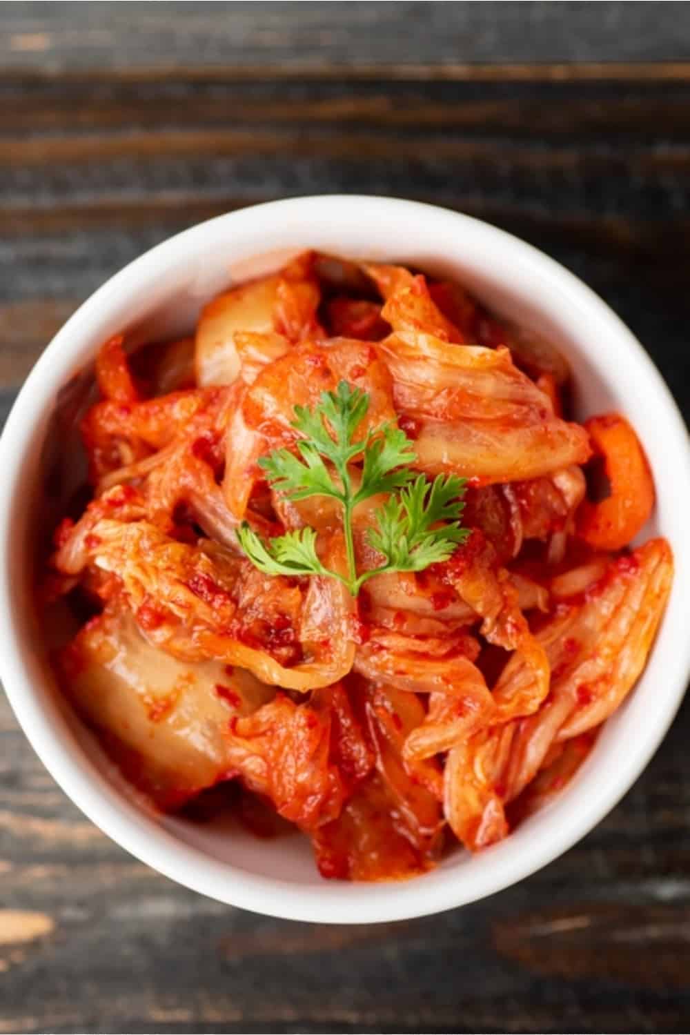 kimchi in white bowl