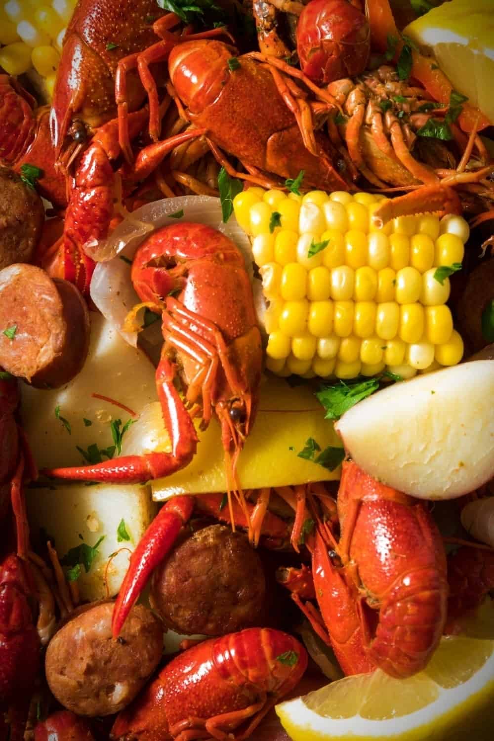 seafood boil and corn