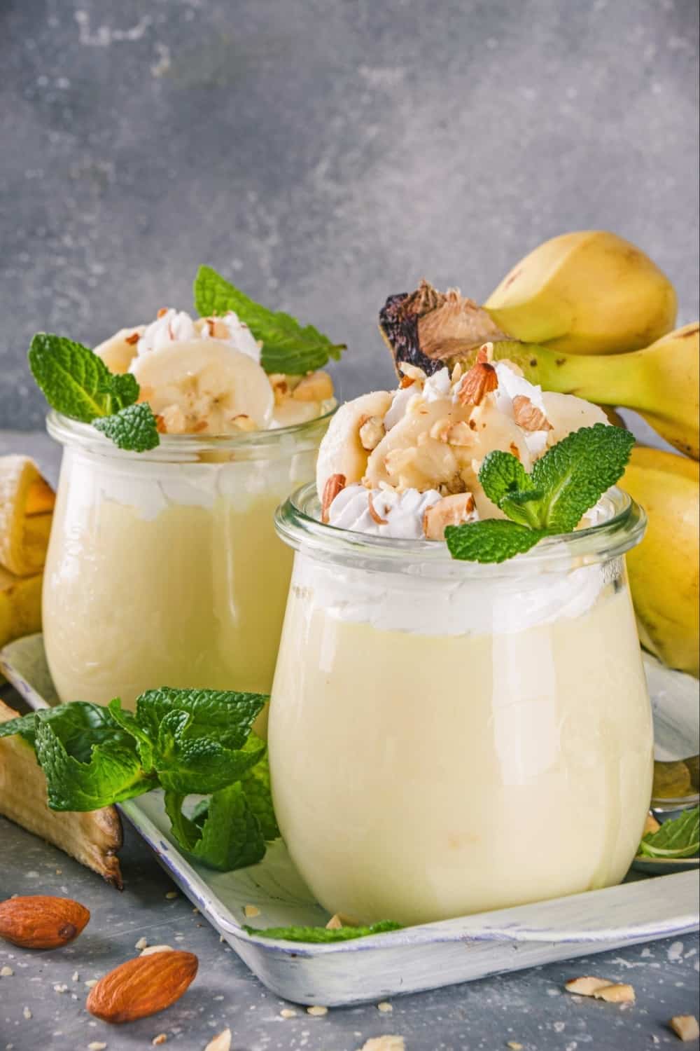 two Banana Puddings on tray