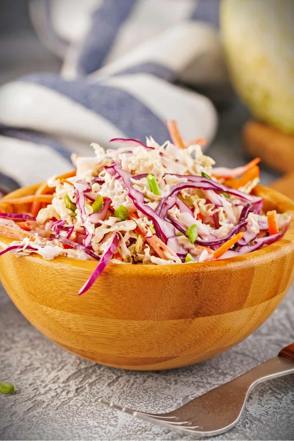 coleslaw in a wooden bowl