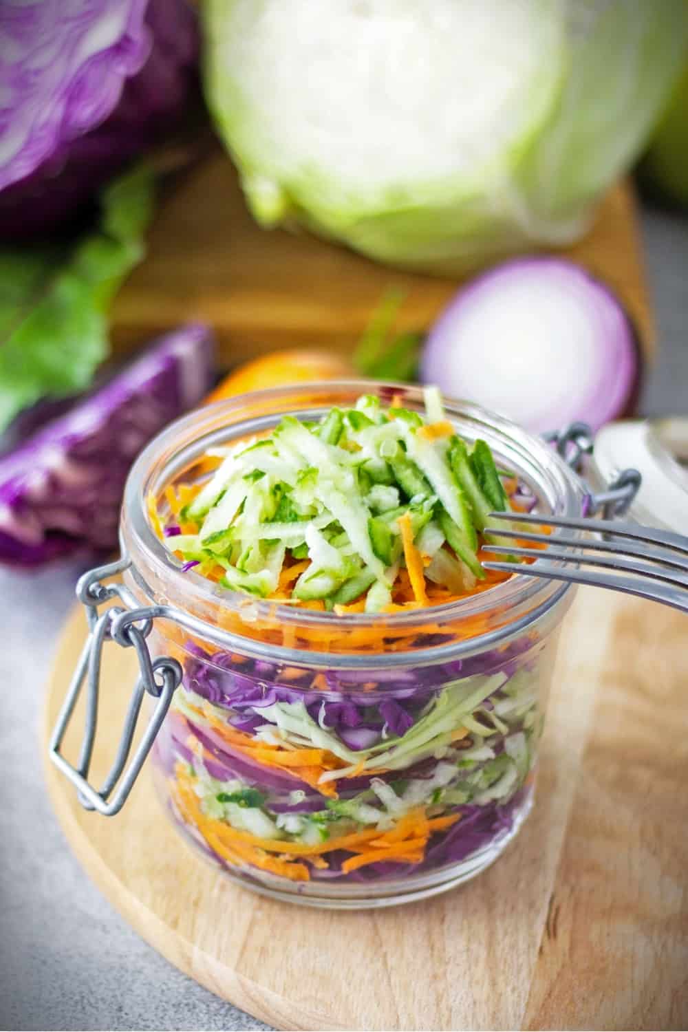 fresh coleslaw in a glass jar