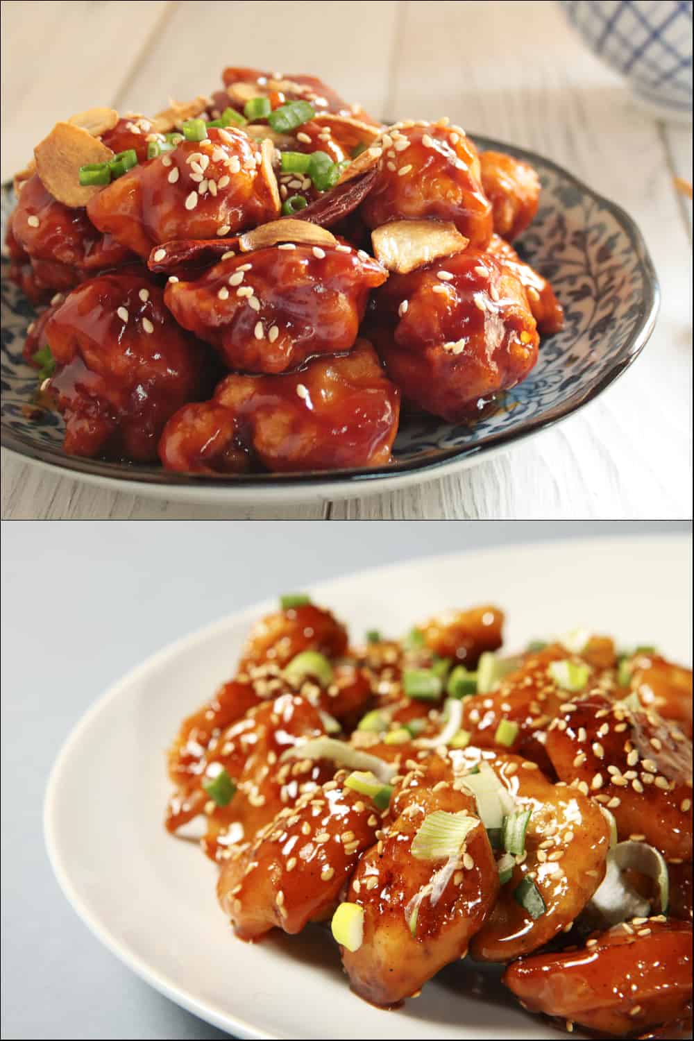 general tso vs sesame chicken on plate
