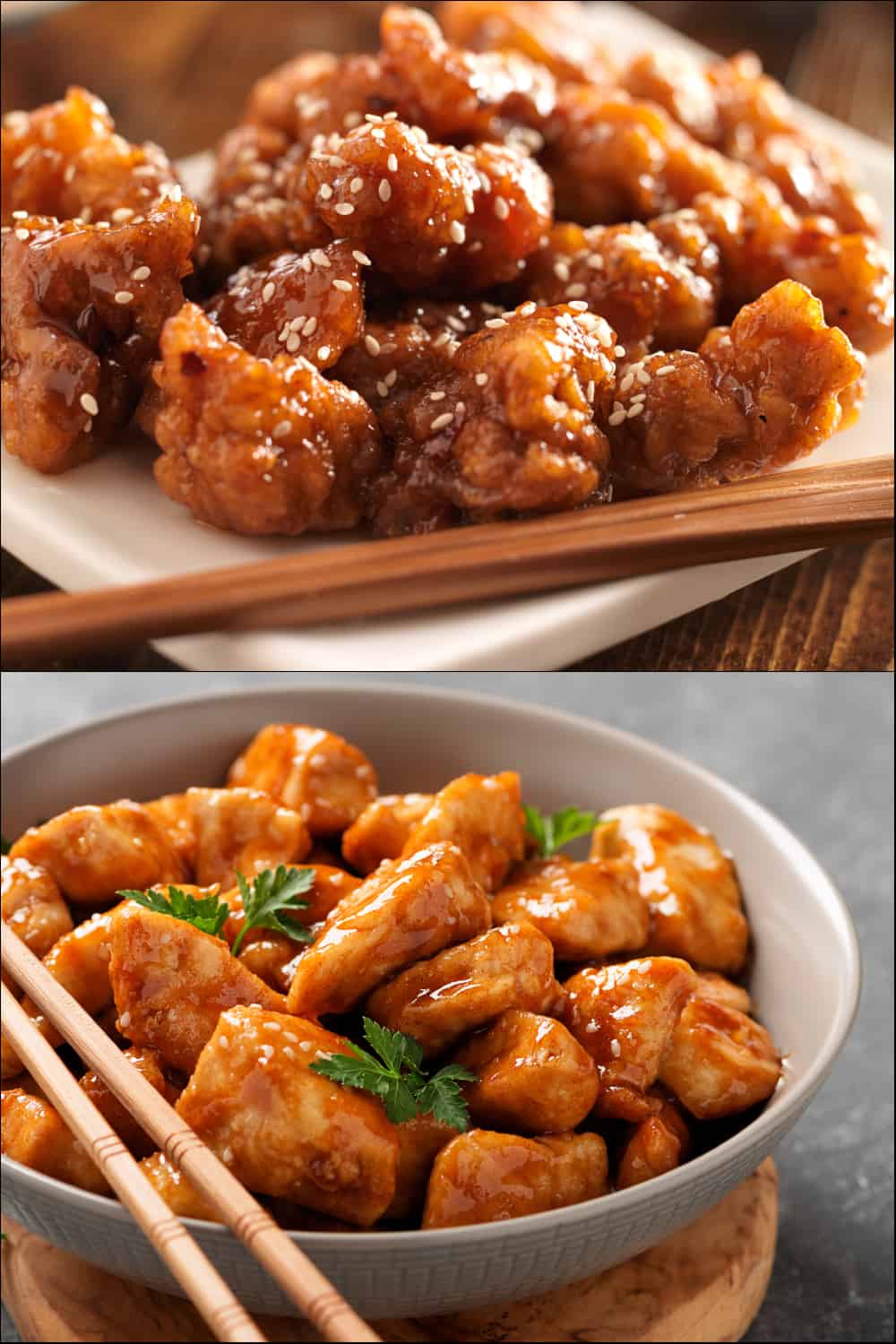 frango general tso vs frango com sésamo com picante diferente