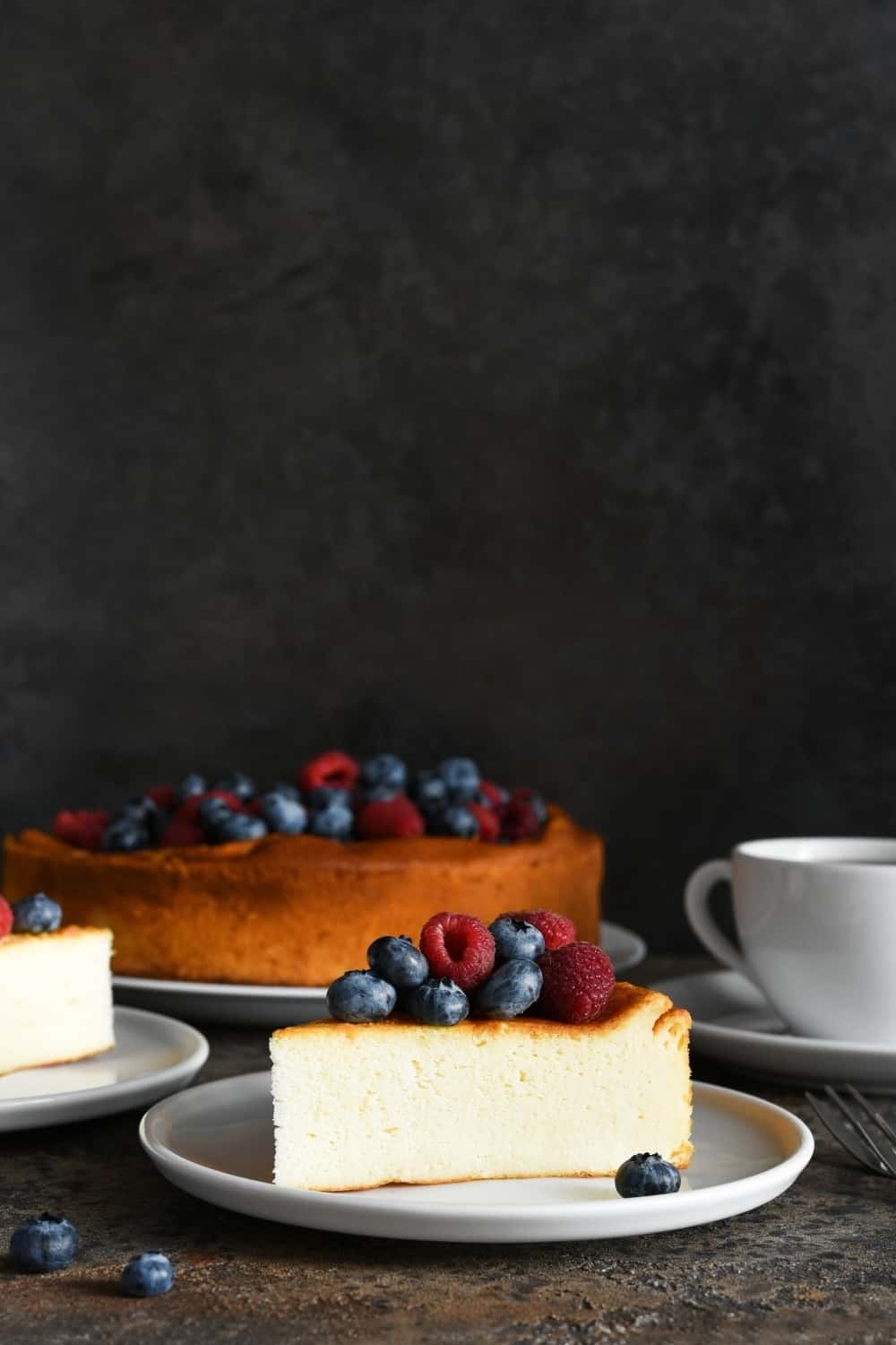 studio photo of a piece of cheesecake