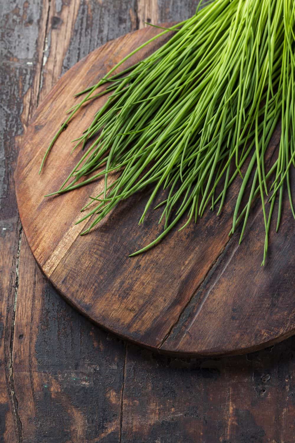 chives on a wooden board