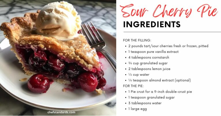 sour cherry pie with the list of needed ingredients