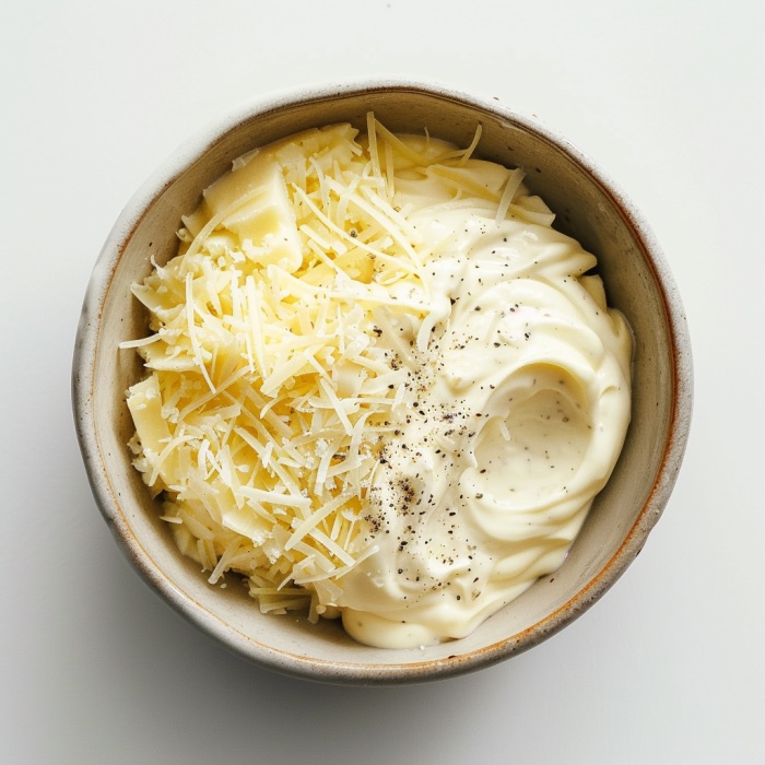 bowl with mayonnaise, parmesan and seasoning mixture